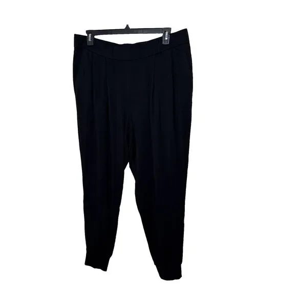 Eileen Fisher 1X Jersy Knit Slouchy Jogger Pants Size Black Pleats Soft Lounge - Picture 1 of 9